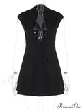 Black Deep Neck Charming Short Sleeve Mini Dress image 11