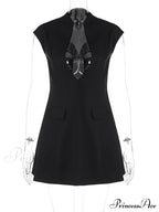 Black Deep Neck Charming Short Sleeve Mini Dress image 11