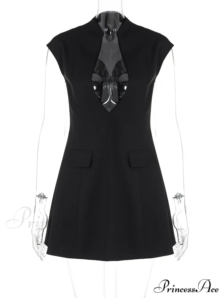 Black Deep Neck Charming Short Sleeve Mini Dress image 11