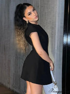 Black Deep Neck Solid Mini Dress image 11