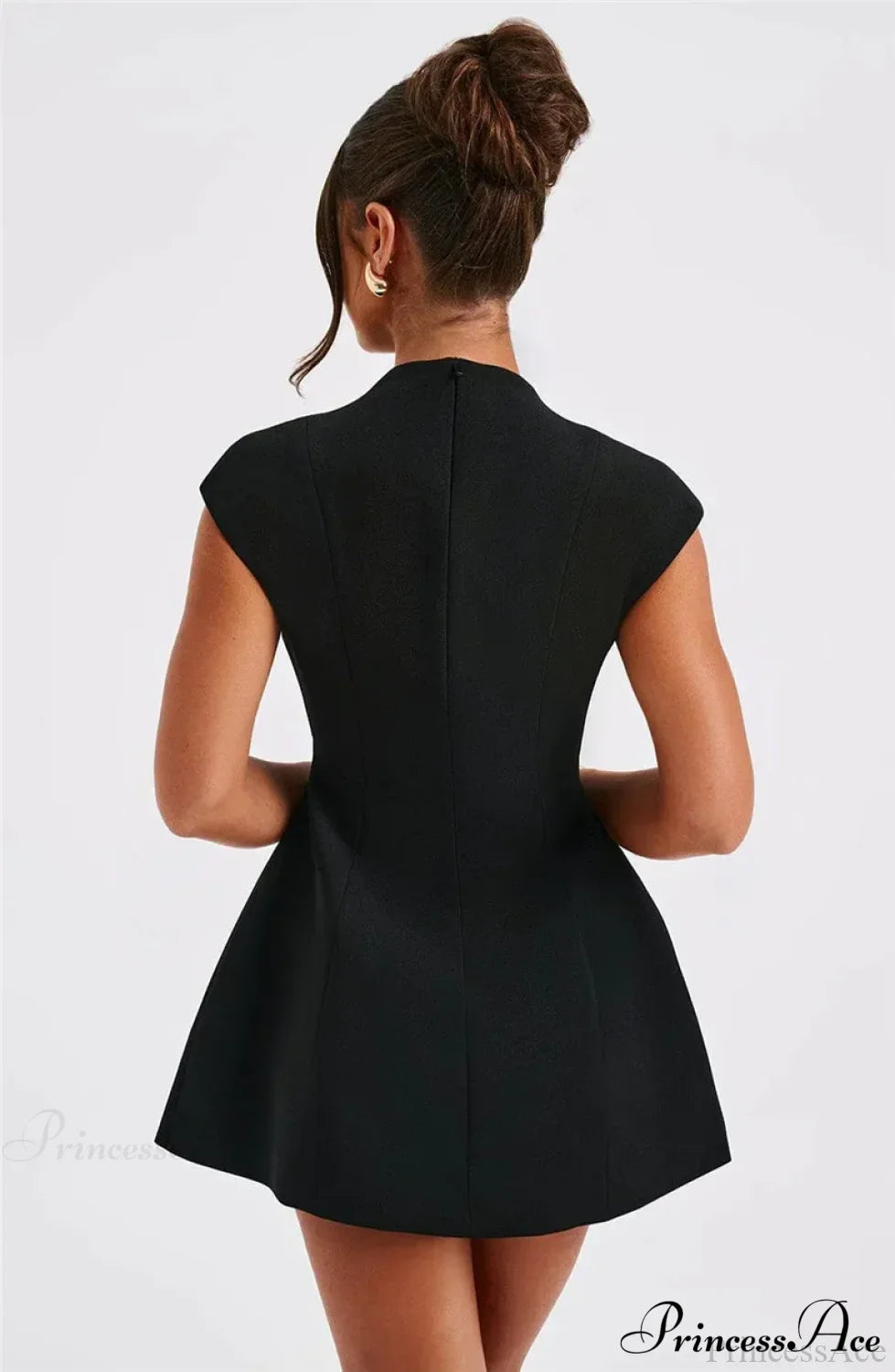 Black Deep Neck Solid Mini Dress image 7