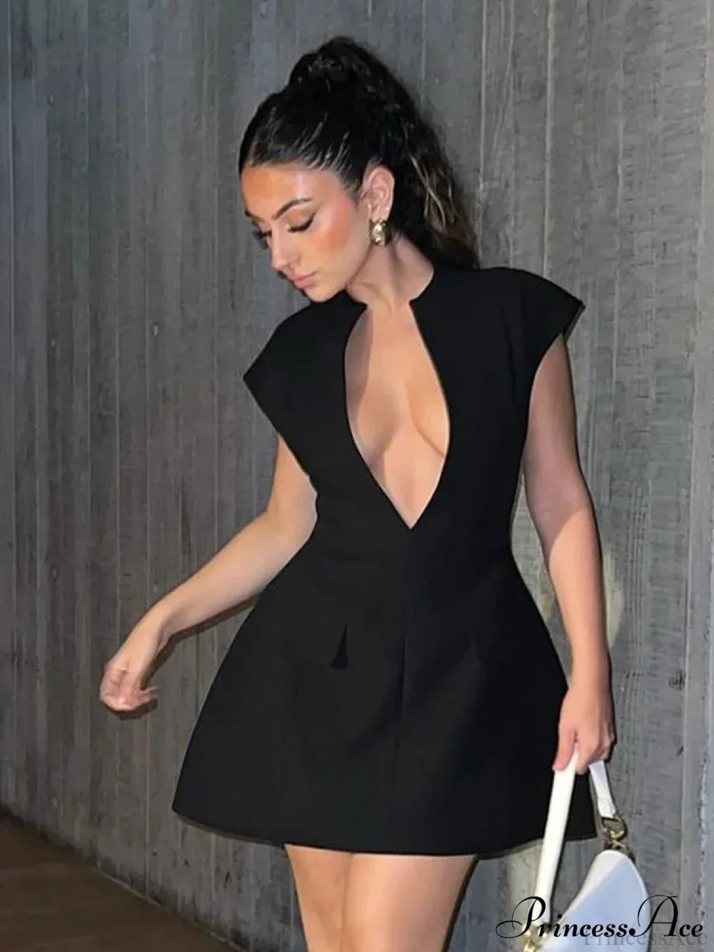 Black Deep Neck Solid Mini Dress image 10