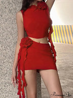 Black Distressed Knit Trendy Two Piece Set image 10
