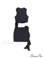 Black Distressed Knit Trendy Two Piece Set image 5