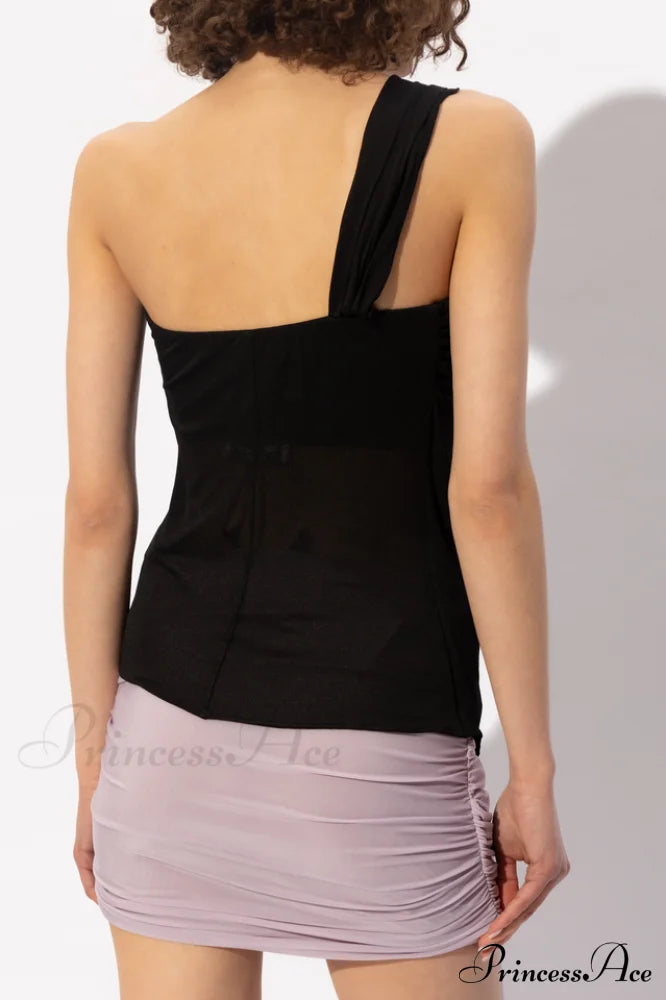 Black Draped Top Charming With An Asymmetrical Cut image 2
