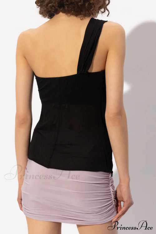 Black Draped Top Charming With An Asymmetrical Cut image 2