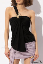 Black Draped Top Charming With An Asymmetrical Cut image 1