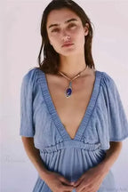 Black Embroidery Round Neck Flare Boho Dress image 9