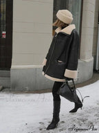 Black Faux Leather Charming Fur Lining Coat image 5