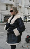 Black Faux Leather Charming Fur Lining Coat image 2