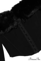 Black Faux Stylish Fur Trimmed Bustier image 7
