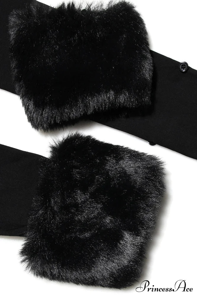 Black Faux Stylish Fur Trimmed Bustier image 9
