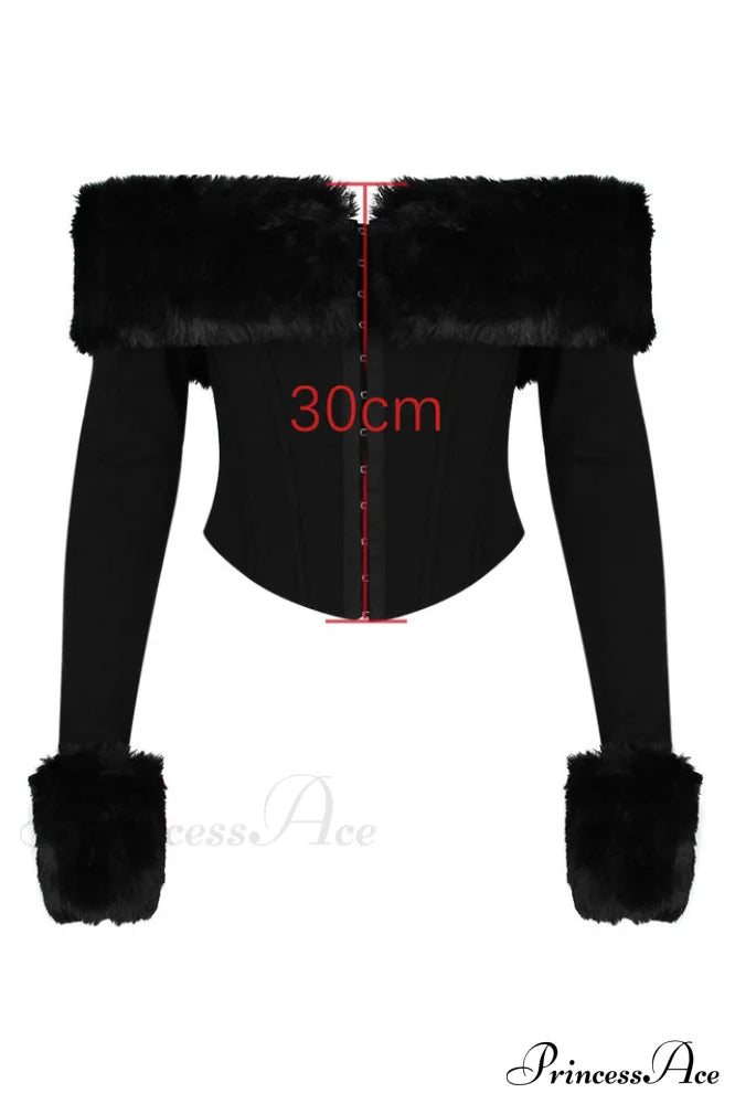 Black Faux Stylish Fur Trimmed Bustier image 6