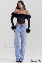 Black Faux Stylish Fur Trimmed Bustier image 5