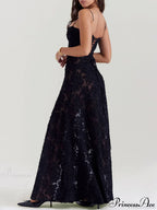Black Floral Lace Charming Back Maxi Dress image 5