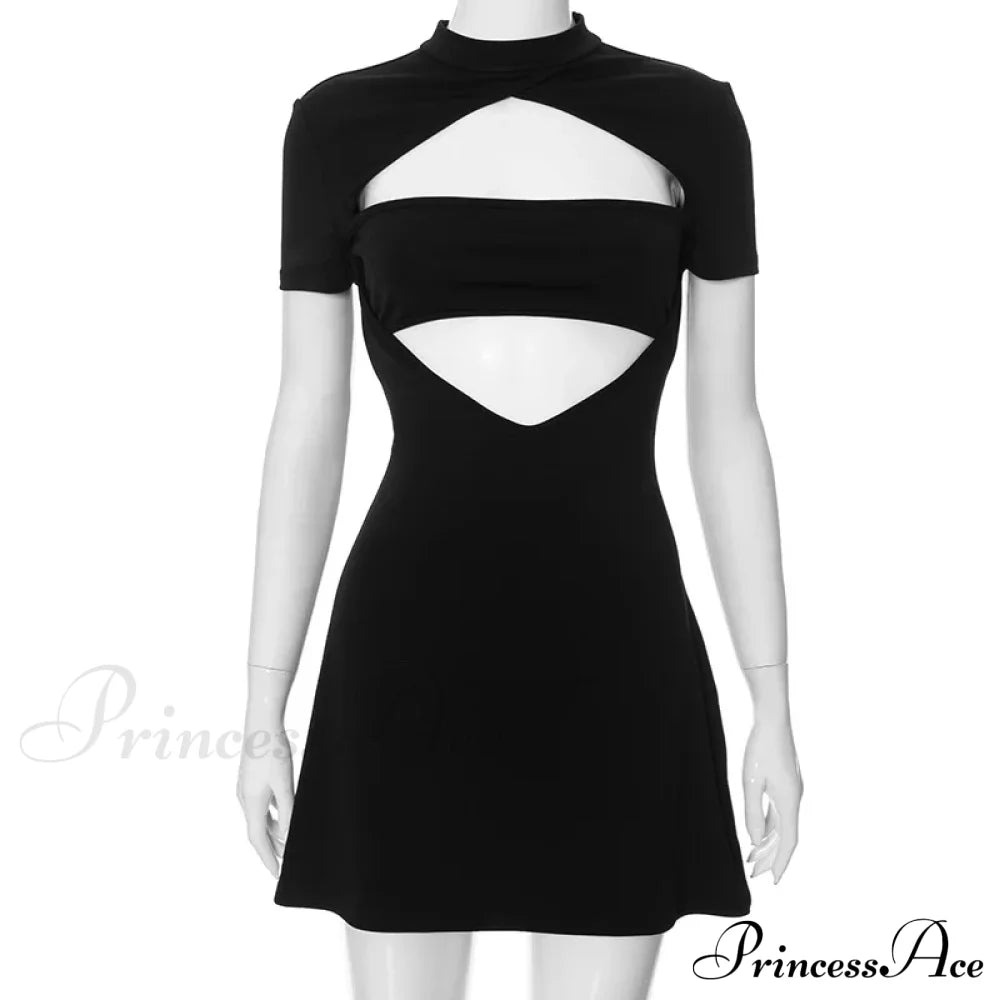 Black Front Hollow Charming Out Mini Dress image 6