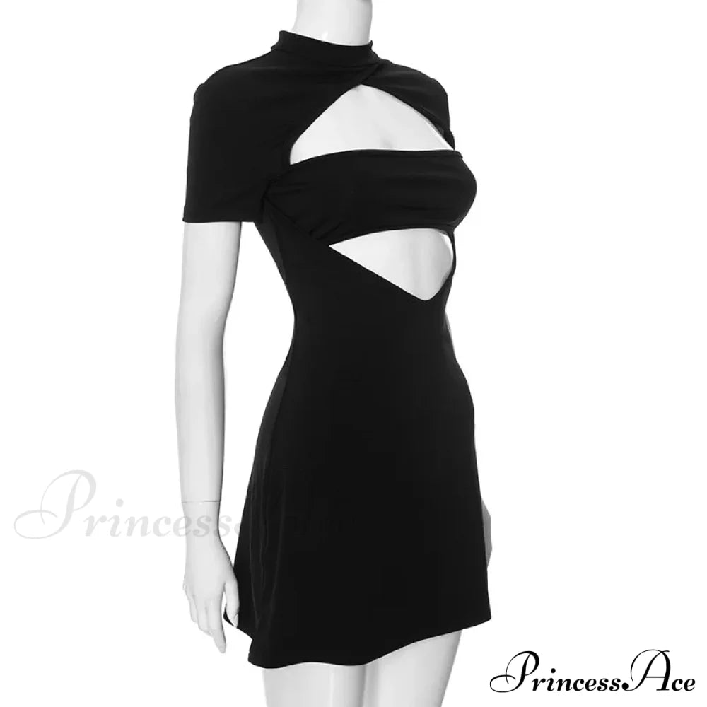 Black Front Hollow Charming Out Mini Dress image 8