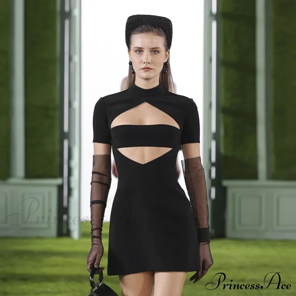 Black Front Hollow Charming Out Mini Dress image 5