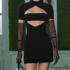 Black Front Hollow Charming Out Mini Dress image 10