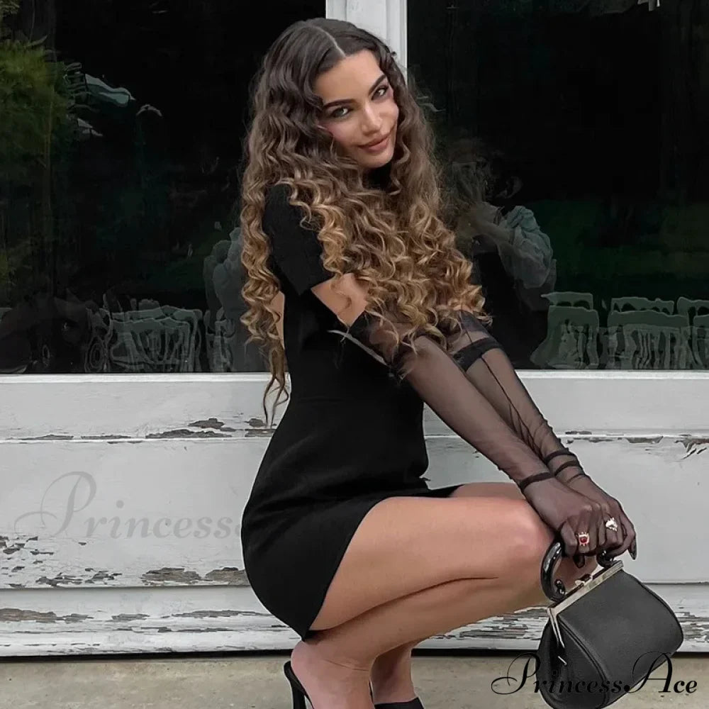 Black Front Hollow Charming Out Mini Dress image 3