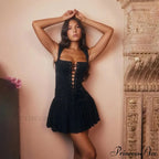 Black Front Stylish Lace-Up Mini Dress image 3