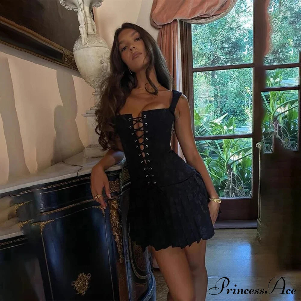 Black Front Stylish Lace-Up Mini Dress image 2