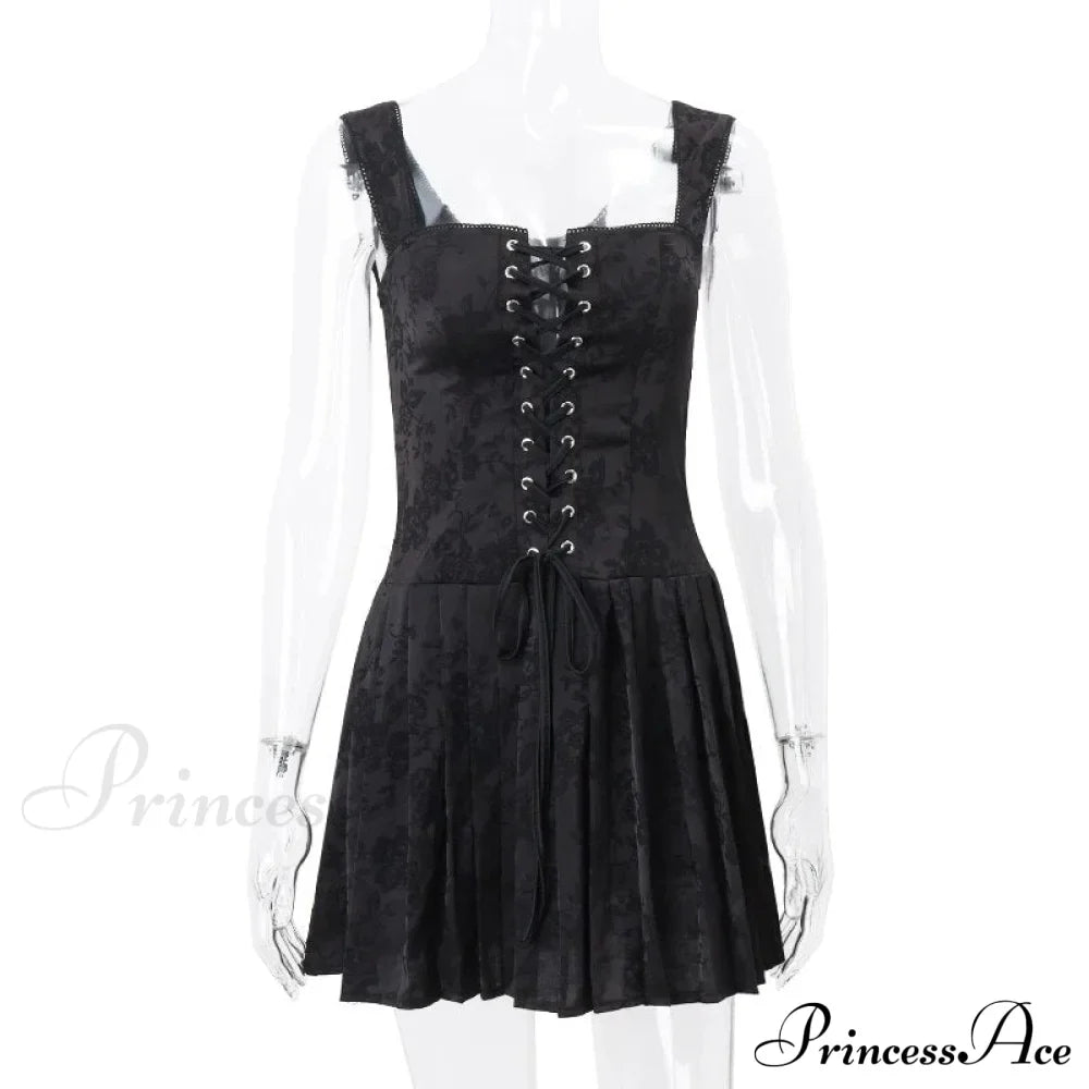 Black Front Stylish Lace-Up Mini Dress image 6