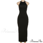 Black Halter Backless Maxi Graceful Dress With Back Straps image 5