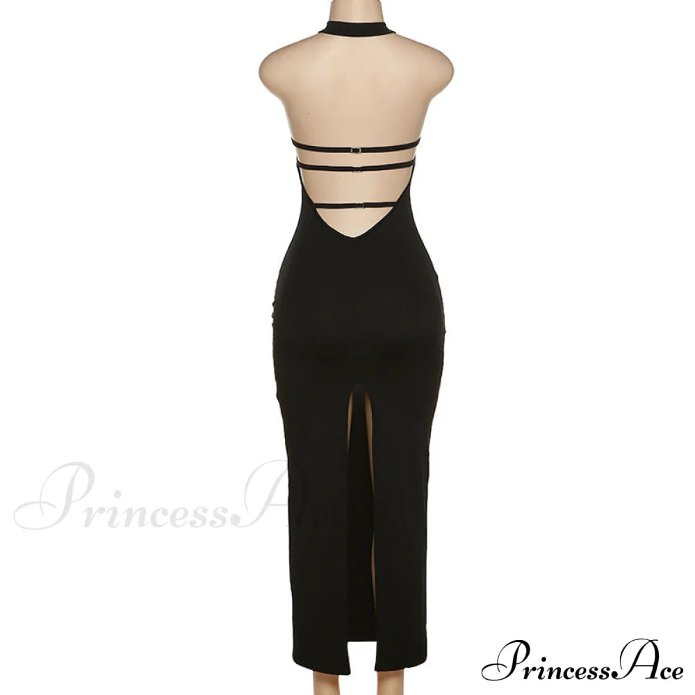Black Halter Backless Maxi Graceful Dress With Back Straps image 7