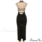 Black Halter Backless Maxi Graceful Dress With Back Straps image 7