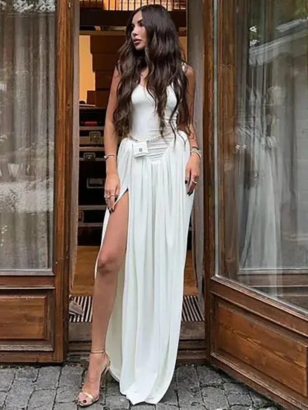 Black High Slit Maxi Vacation Dress image 3