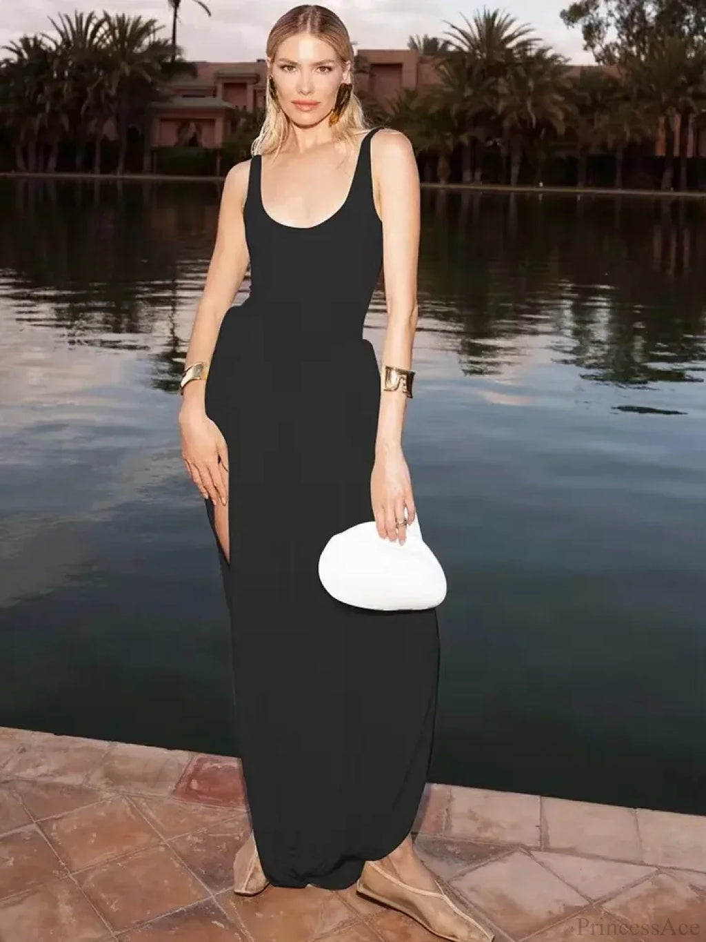 Black High Slit Maxi Vacation Dress image 4