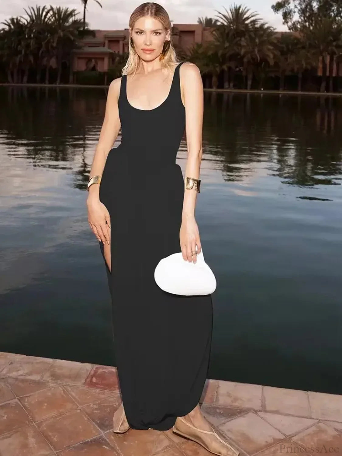 Black High Slit Maxi Vacation Dress image 4