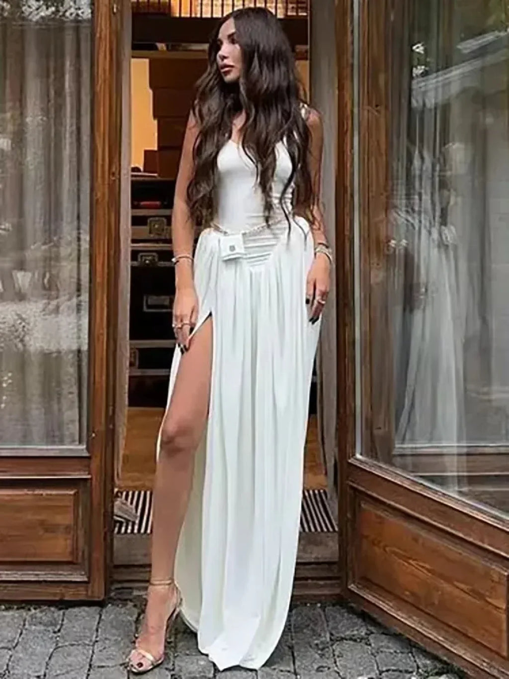 Black High Slit Maxi Vacation Dress image 7