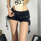 Black High Waist Denim Short image 1