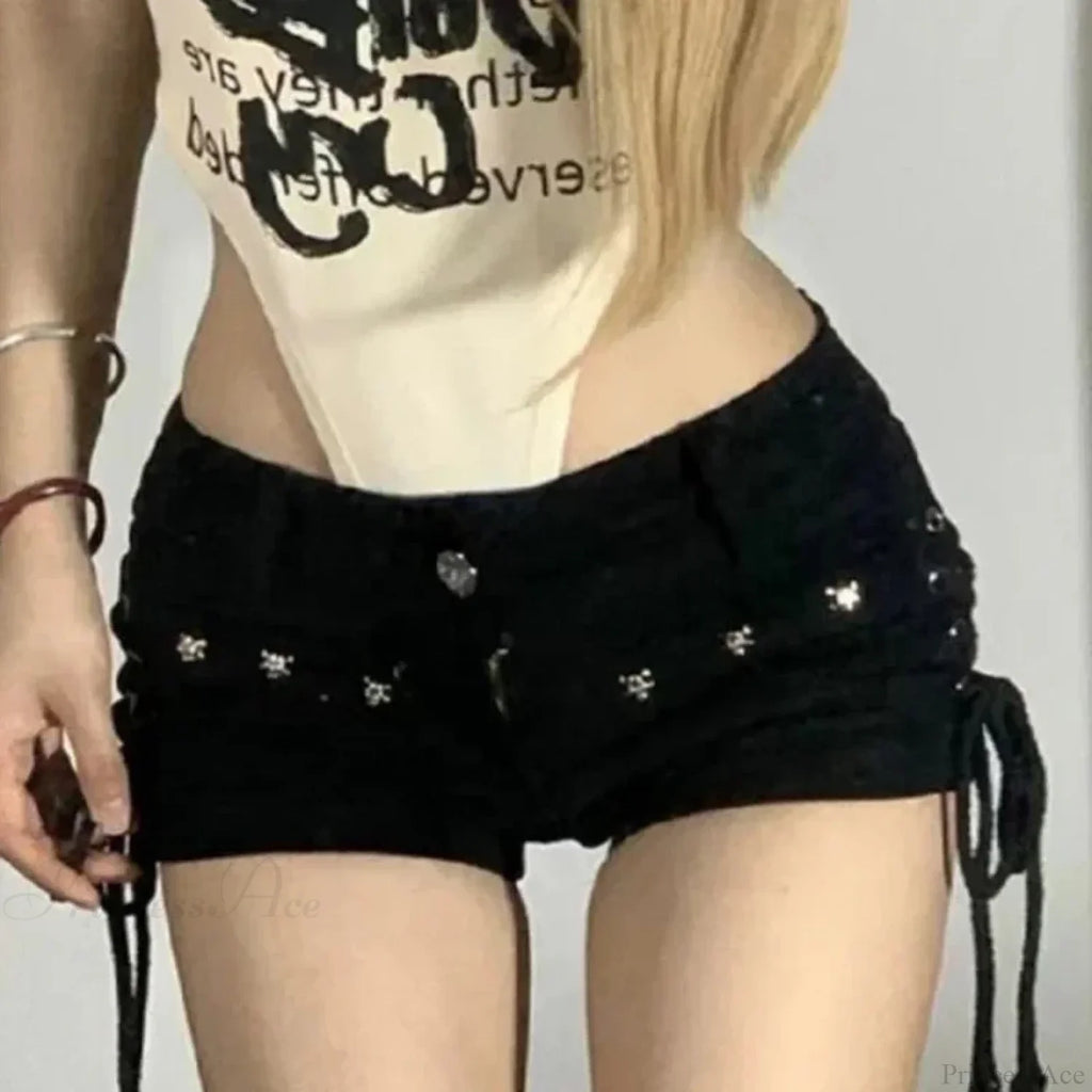 Black High Waist Denim Short image 4