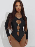 Black Hollow Button One Piece Swimsuit image 1