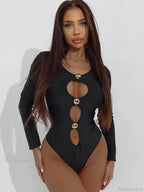 Black Hollow Button One Piece Swimsuit image 1