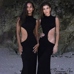 Black Hollow Out Long Women Sleeveless Bodycon Sexy Maxi Evening Slim Fashion Clubwear Cut Out Dress image 5
