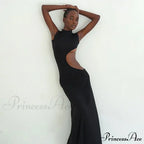 Black Hollow Out Long Women Sleeveless Bodycon Sexy Maxi Evening Slim Fashion Clubwear Cut Out Dress image 6