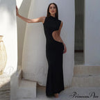Black Hollow Out Long Women Sleeveless Bodycon Sexy Maxi Evening Slim Fashion Clubwear Cut Out Dress image 1