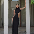 Black Hollow Out Long Women Sleeveless Bodycon Sexy Maxi Evening Slim Fashion Clubwear Cut Out Dress image 4