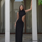 Black Hollow Out Long Women Sleeveless Bodycon Sexy Maxi Evening Slim Fashion Clubwear Cut Out Dress image 4