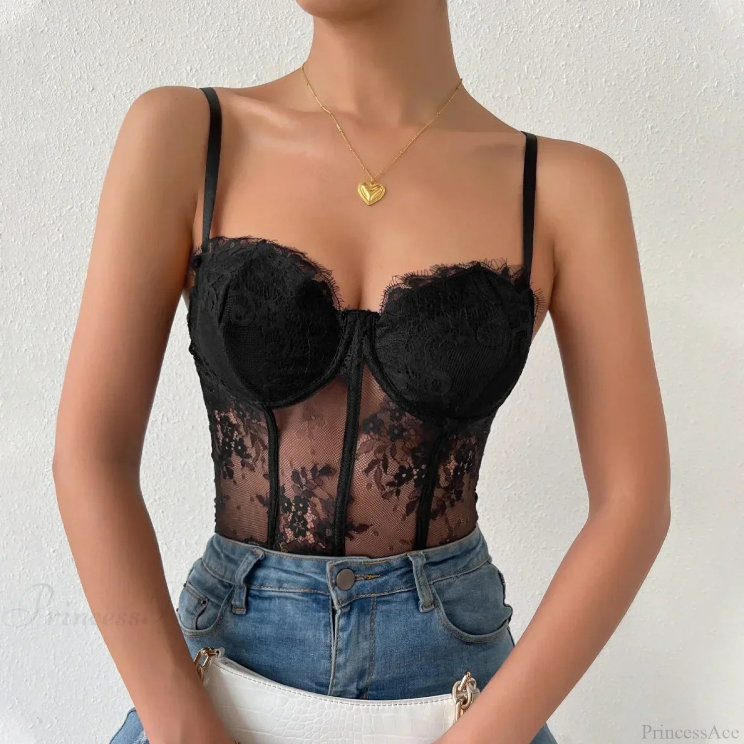 Black Lace Eyelash See-through Fishbone Bustier image 2