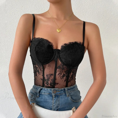Black Lace Eyelash See-through Fishbone Bustier image 2