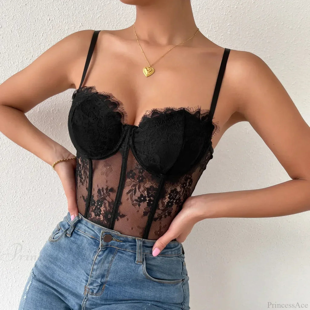 Black Lace Eyelash See-through Fishbone Bustier image 5