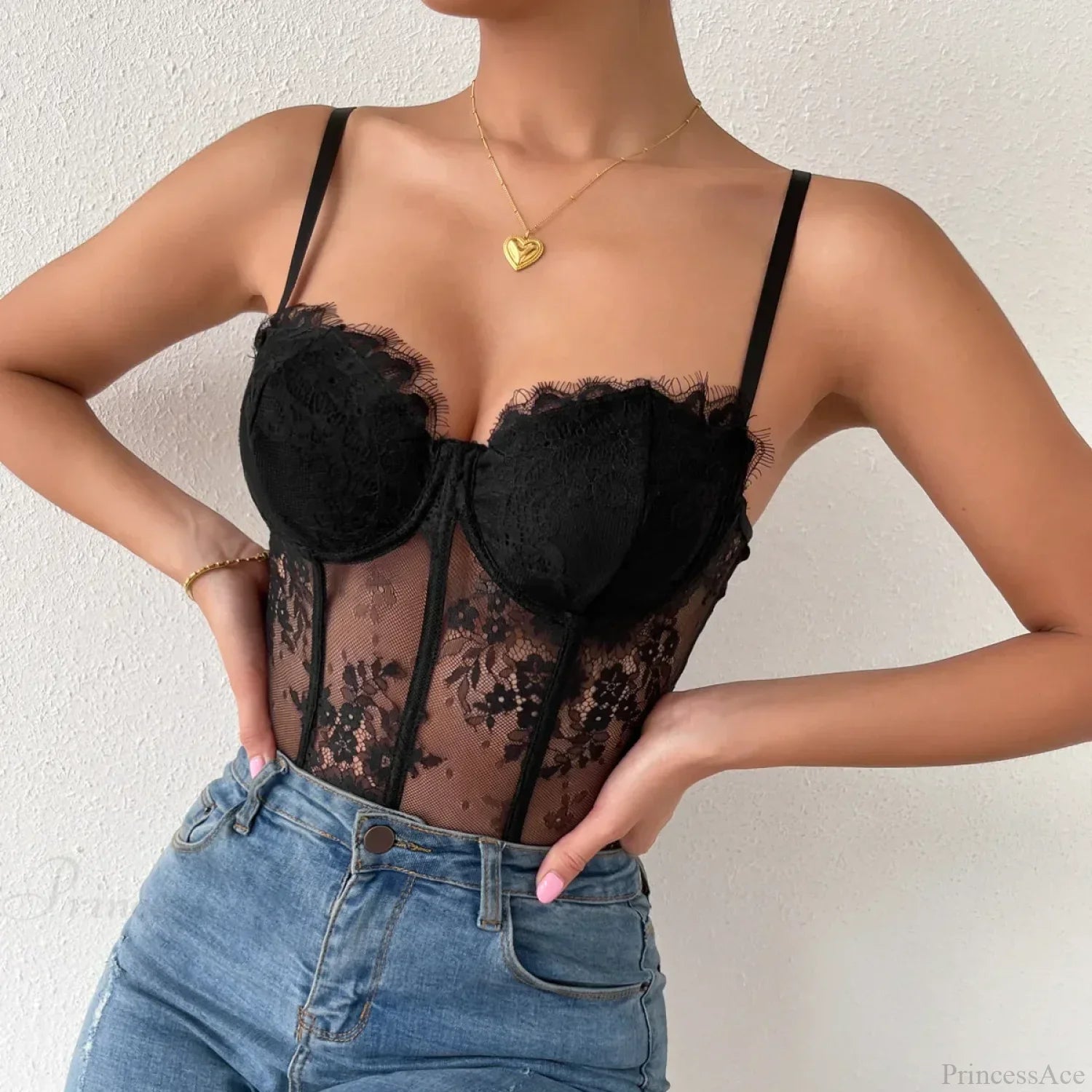 Black Lace Eyelash See-through Fishbone Bustier image 5
