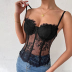 Black Lace Eyelash See-through Fishbone Bustier image 1