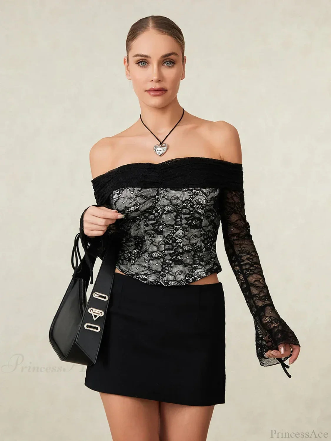 Black Lace Floral Sheer Off-shoulder Slim Corset Top image 5