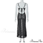 Black Lace Mesh Charming Strap Midi Dress image 13
